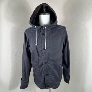 Billy Reid Hooded Jacket Mens S Navy Blue Suede Trim Rare Archival Utility Parka